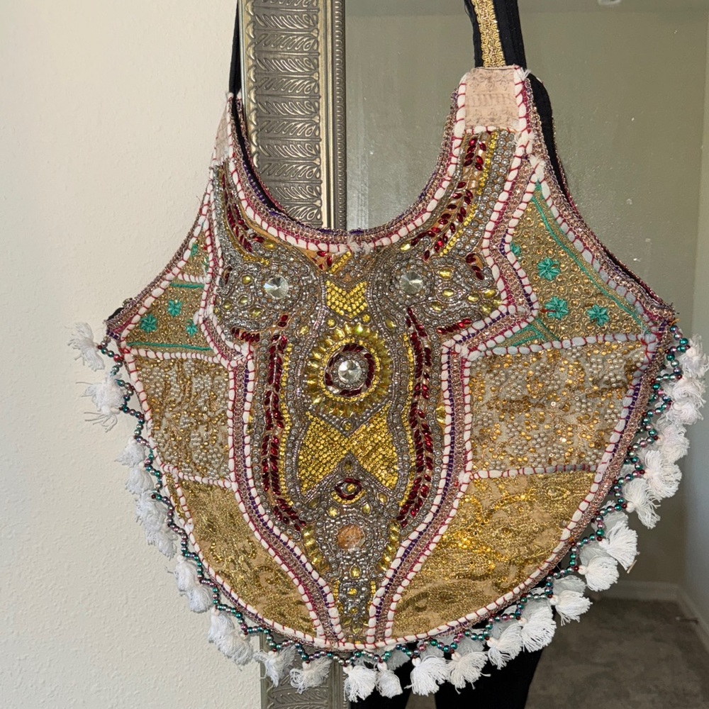 🌟 Royal Embellished Boho Bag – Handmade in India